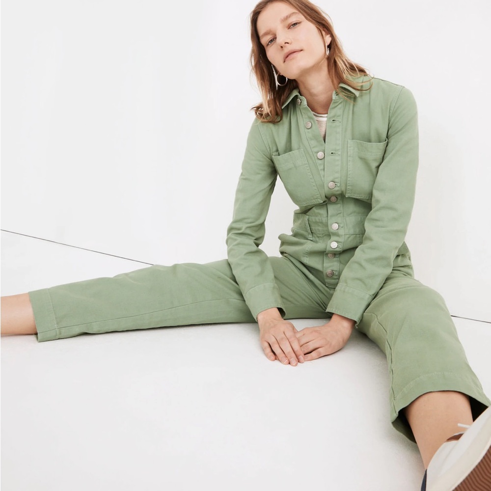Madewell Green Garment-Dyed Relaxed Coverall Jumpsuit